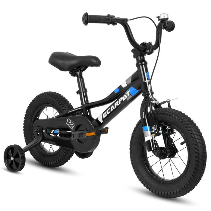 A12117 Kids' Bike 12" Wheels, 1 Speed Boys Girls Child Bicycles For 2 - 3 Years, With Removable Training Wheels Baby Toys, Front V Brake, Rear Holding Brake - Black