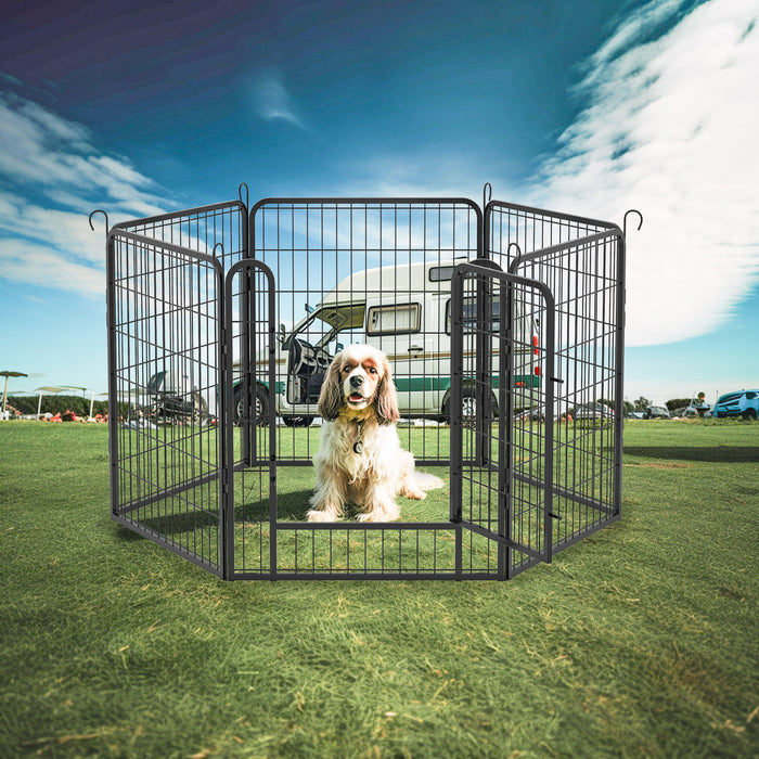 53.94" 6 Panels Heavy Duty Metal Playpen With Door, Dog Fence Pet Exercise Pen For Outdoor, Indoor