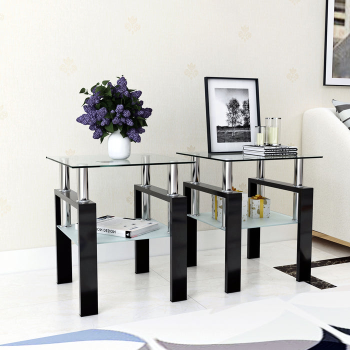 Modern Tempered Glass Tea Table, End Square Table For Living Room