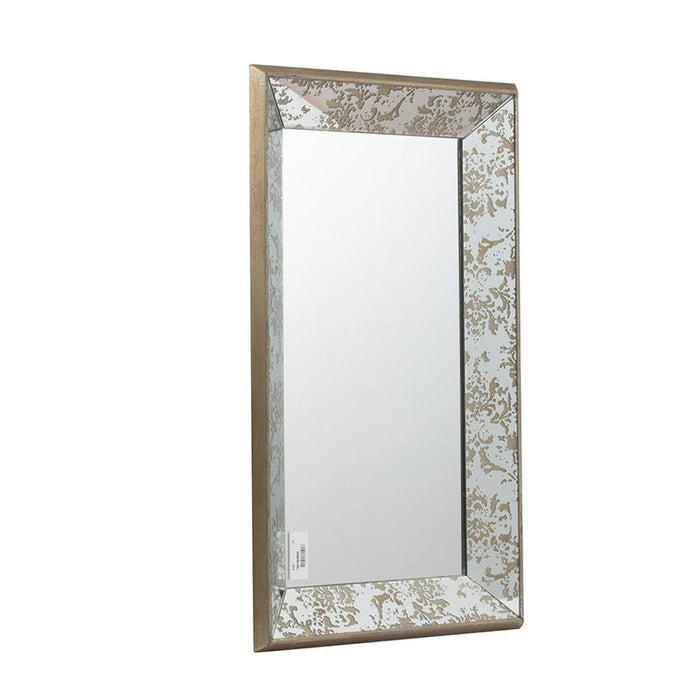 Rectangle Wall Mirror With Floral Accents, Mirrored Display Tray, Hanging Mirror - Antique Silver