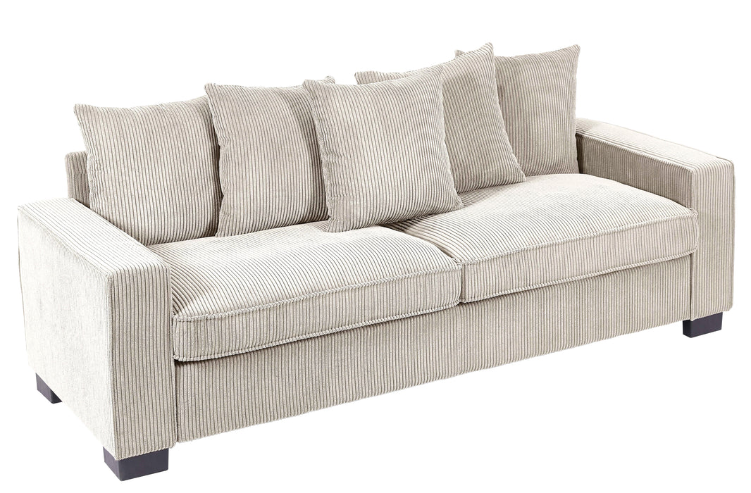 Luxe Corduroy Sofa With 5 Matching Toss Pillows, Sleek Design, Spacious And Comfortable 3 Seater Couch