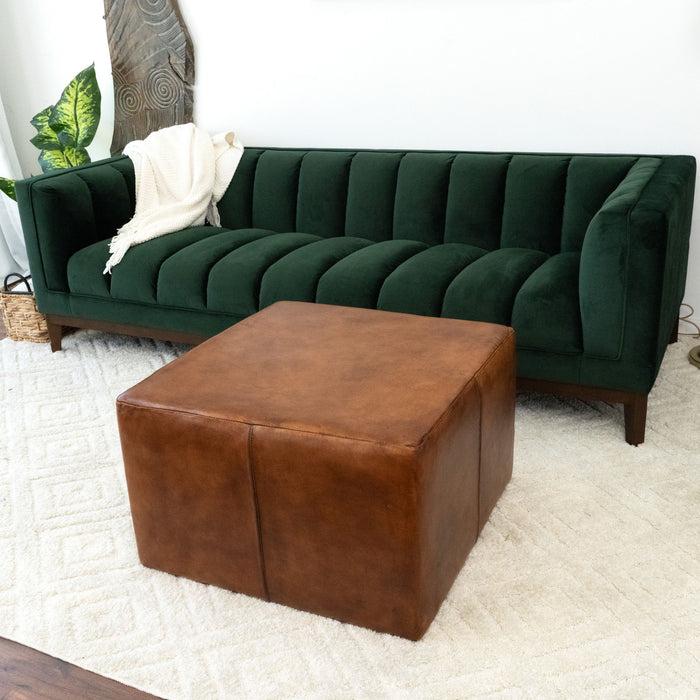 Mallory - Mid-Century Square Genuine Leather Upholstered Ottoman - Tan