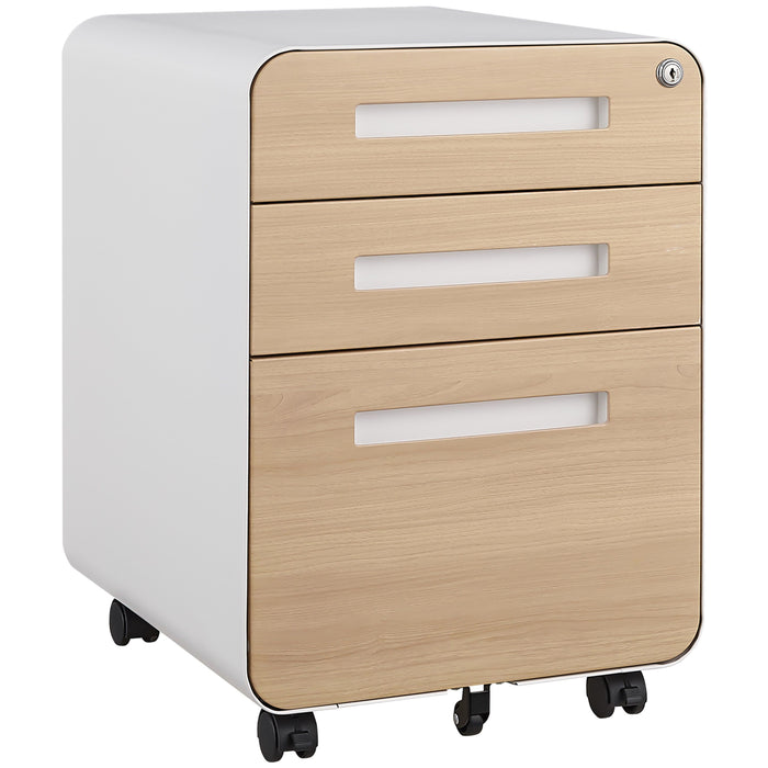 3 Drawer Mobile File Cabinet Under Desk Office, Simple Style Versatile Storage Cabinet For Legal / Letter / A4 Files, 5 Wheel Design Anti-Tilting Cold Rolled Steel Waterproof Moisture-Proof