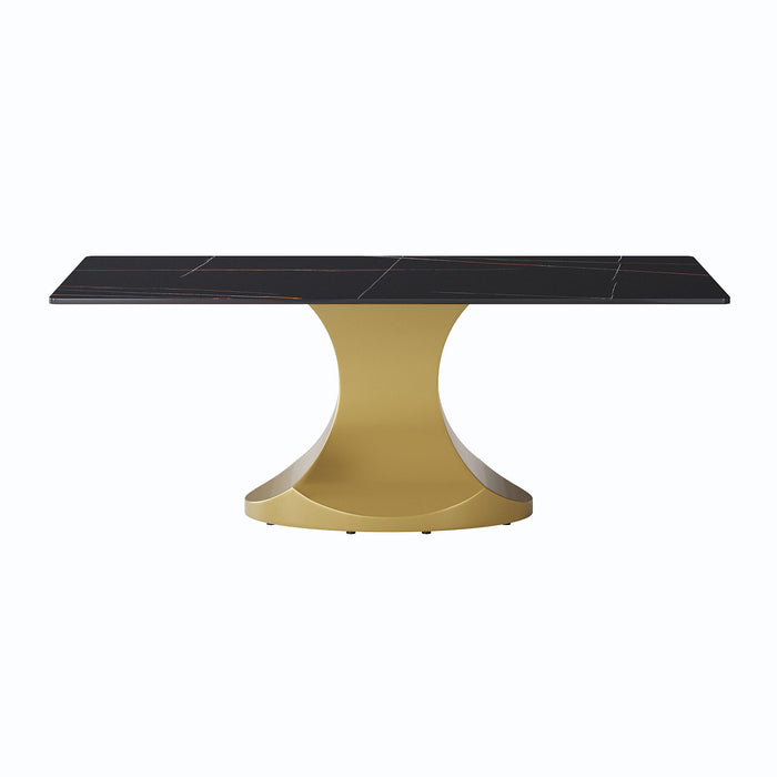 Modern Artificial Stone Panel Golden Stainless Steel Curved Legs, Can Accommodate 8 People - Black / Gold