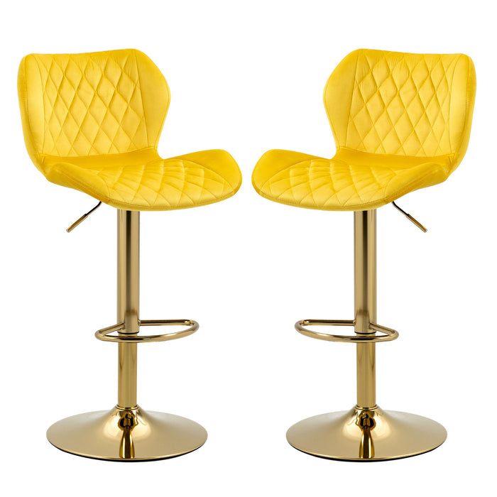 Velvet Adjustable Swivel Bar Stools (Set of 2) Modern Counter Height Barstools With Golden Color Base