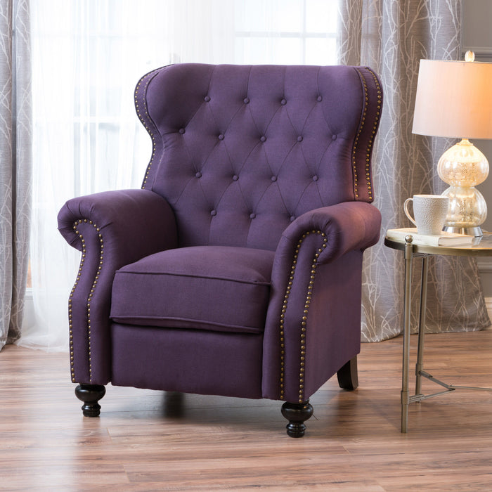 Accented Push Back Recliner Chair With Rolled Arms, Enjoy Cocooning Comfort - Plum