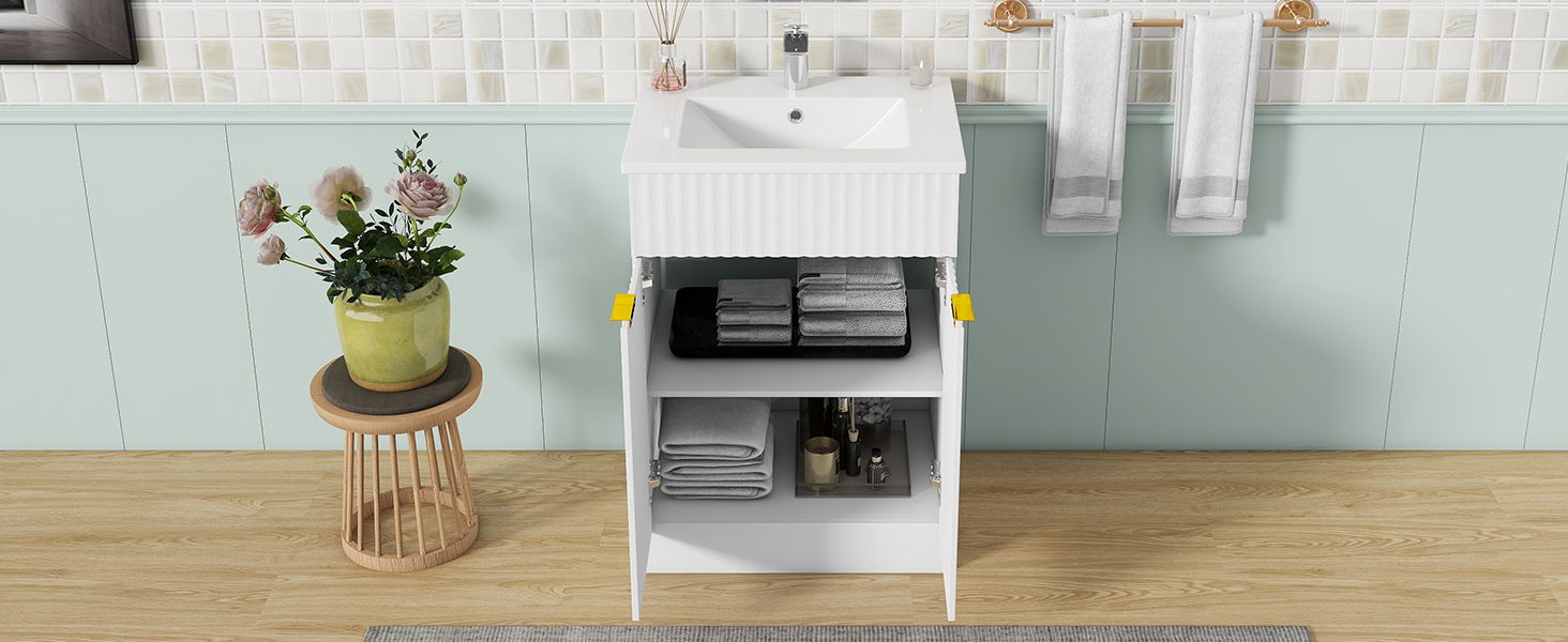 Modern Bathroom Vanity For Small Bathroom, storage Cabinet With Ceramic Sink - White