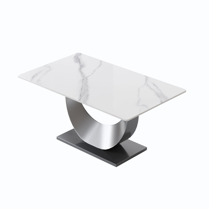 63" Modern Artificial Stone Crescent-Shaped Metal Legs, Can Accommodate 6-8 People - White / Black