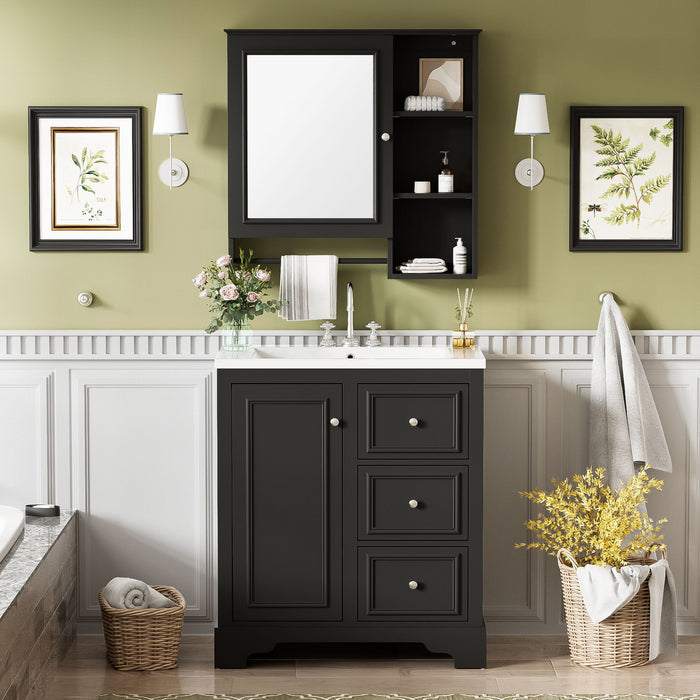 Bathroom Vanity With Sink, Modern Elegant Bathroom Storage Cabinet With 3 Drawers And Adjustable Shelves, Freestanding Vanity Set With Mirror Cabinet, Single Sink Bathroom Vanity