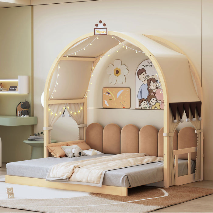 Extended Bed With Arched Roof And Trundle