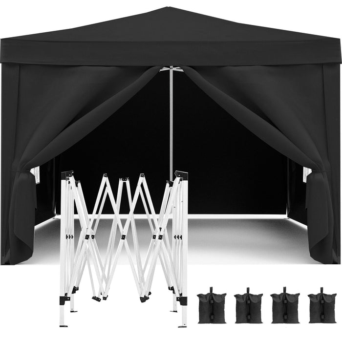 10'X10' Folding Canopy With 4 Removable Sidewalls Outdoor Event Shelter UPF 50+ Gazebo Portable Tents For Parties Beach Camping Wedding Ez Pop Up Canopy 4 Pieces Weight Bag + Carry Bag