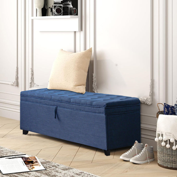 Extra Long Storage Ottoman Entryway Bench With Flip Top Storage Chest With Padded Seat Bed End Stool For Hallway Living Room Bedroom - Blue