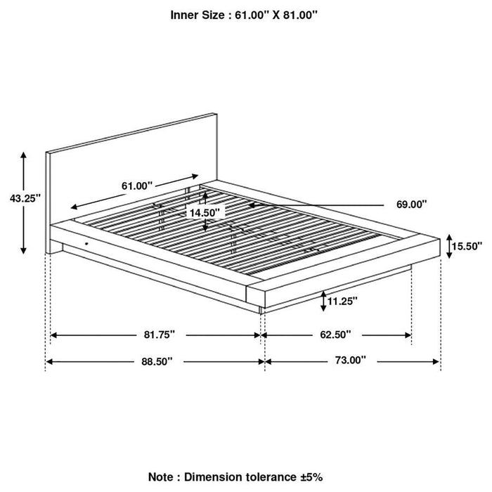 Jessica - Cama de plataforma con asiento de riel