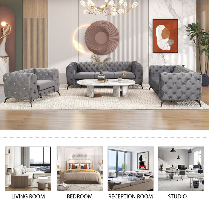 3 Piece Sofa Sets Modern With Sturdy Metal Legs, Velvet Upholstered Couches Sets Including Three Seat Sofa, Loveseat And Single Chair For Living Room Furniture Set