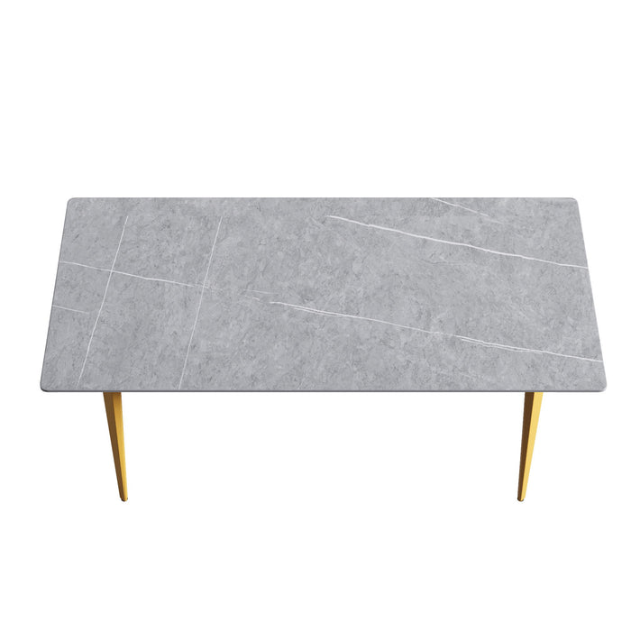 70.87" Modern Artificial Stone Gray Straight Edge Golden Metal Leg Dining Table, Can Accommodate 6-8 People - Gray