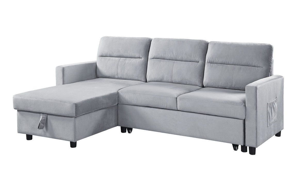 Ivy - Velvet Reversible Sleeper Sectional Sofa With Storage Chaise And Side Pocket