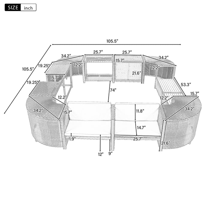 Spa Surround Spa Frame Quadrilateral Outdoor Rattan Sectional Sofa Set With Mini Sofa, Wooden Seats And Storage Spaces