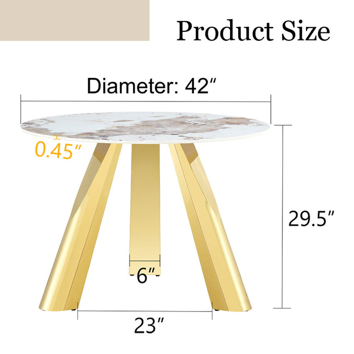 Marble Grained Stone Round Table Three - Legged Round Table With Stainless Steel Plated Legs Natural Healthy And Environmentally Friendly Round Table