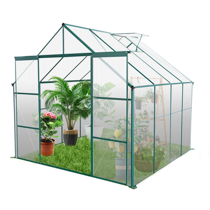 Double Door Polycarbonate Greenhouse Raised Base And Anchor Aluminum Heavy Duty Walk In Greenhouses For Outdoor Backyard In All Season