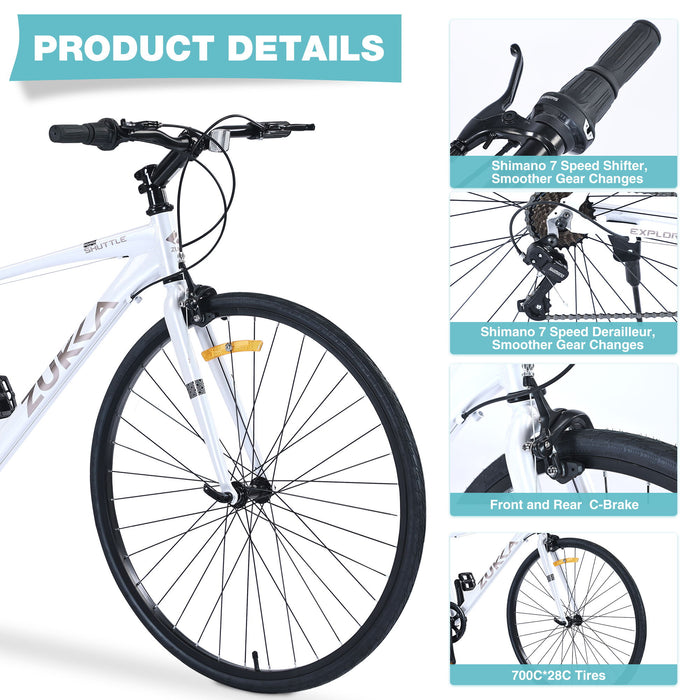 Shimano - 7 Speed Hybrid Bike Aluminum Alloy Frame C-Brake 700C Road Bike For Men Women's City Bicycle