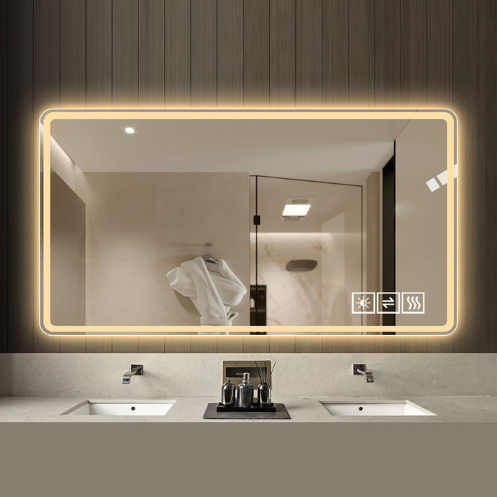 Bathroom Mirror With LED Lights, Anti-Fog Lighted Vanity Mirrors For Wall Mounted And 5 Level Dimmable, Horizontal / Vertical - Clear