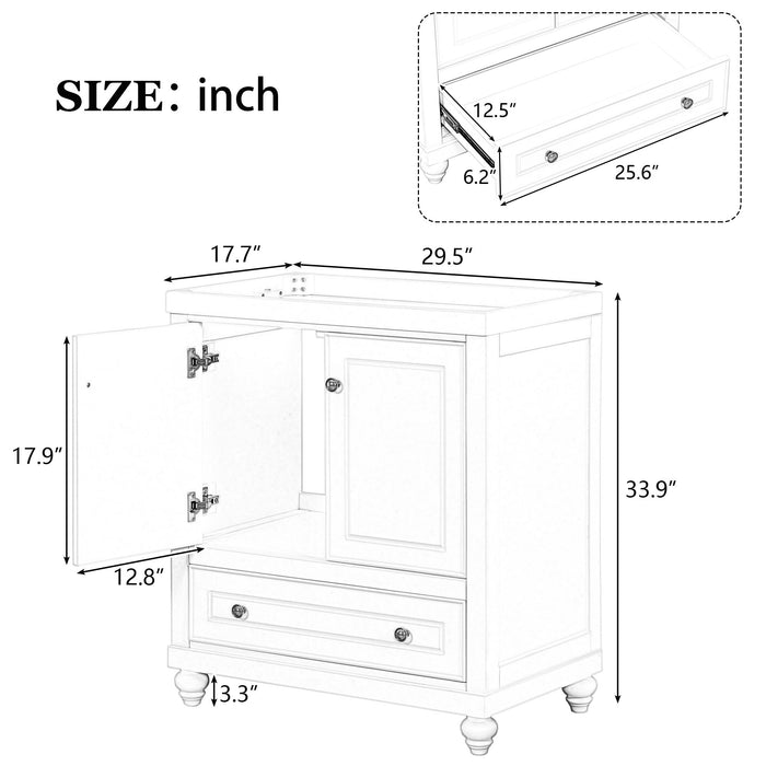 Bathroom Vanity Without Sink, Base Only, Cabinet With Doors And Drawer, Solid Frame And MDF Board - White