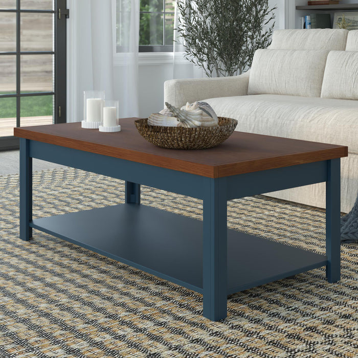 Bridgevine Home - Nantucket 48" Chairside Table - Blue Denim and Whiskey Finish