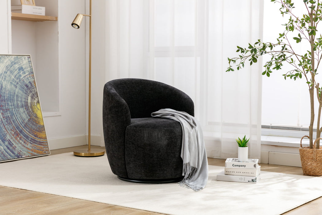 Chenille Fabric Swivel Accent Armchair Barrel Chair With Powder Coating Metal Ring