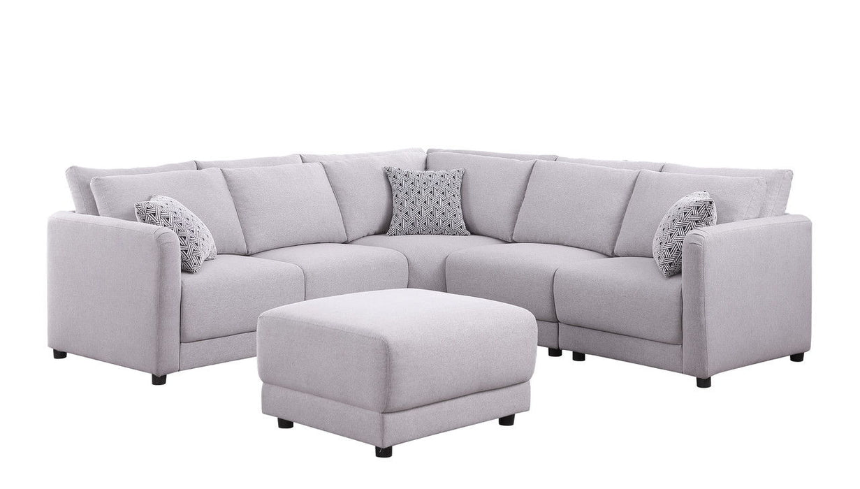 Penelope - Fabric Reversible L-Shape Sectional Sofa With Ottoman And Pillows - Light Gray Linen