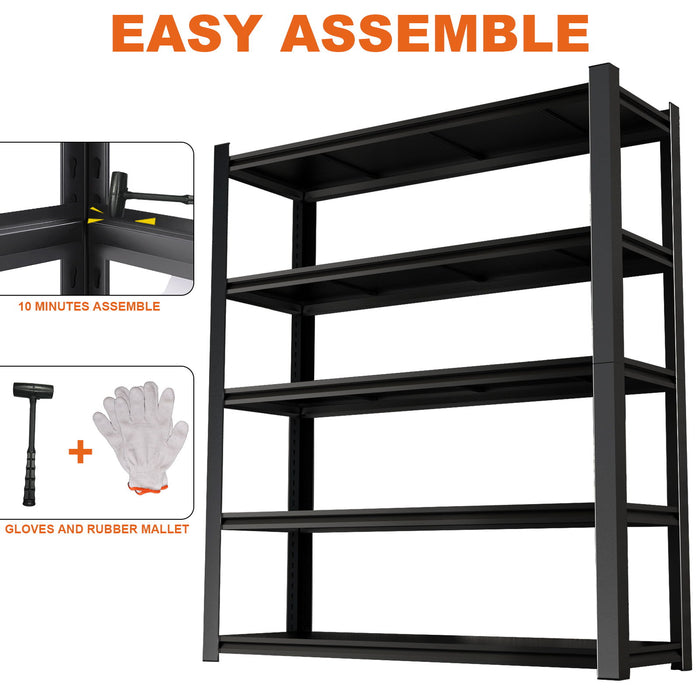 Wide Metal Shelves, With 5 Removable Dividers, Large Capacity, Strong Load Bearing, Suitable For Garage, Kitchen, Office - Black