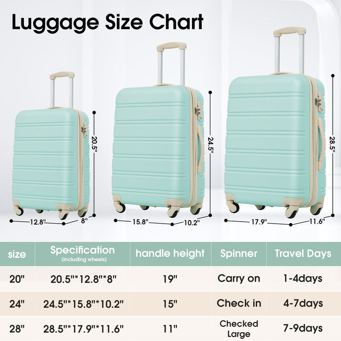 3 Piece Luggage Set Hardside Spinner Suitcase With Tsa Lock 20" 24" 28"