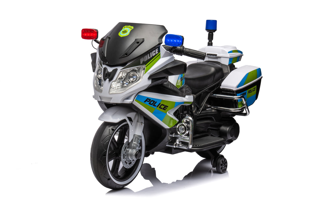 Kids Ride On Police Motorcycle, 12V Electric Motorcycle For Toddler, Forward / Reverse, Music, Gift For Boys Girls - Green / Black