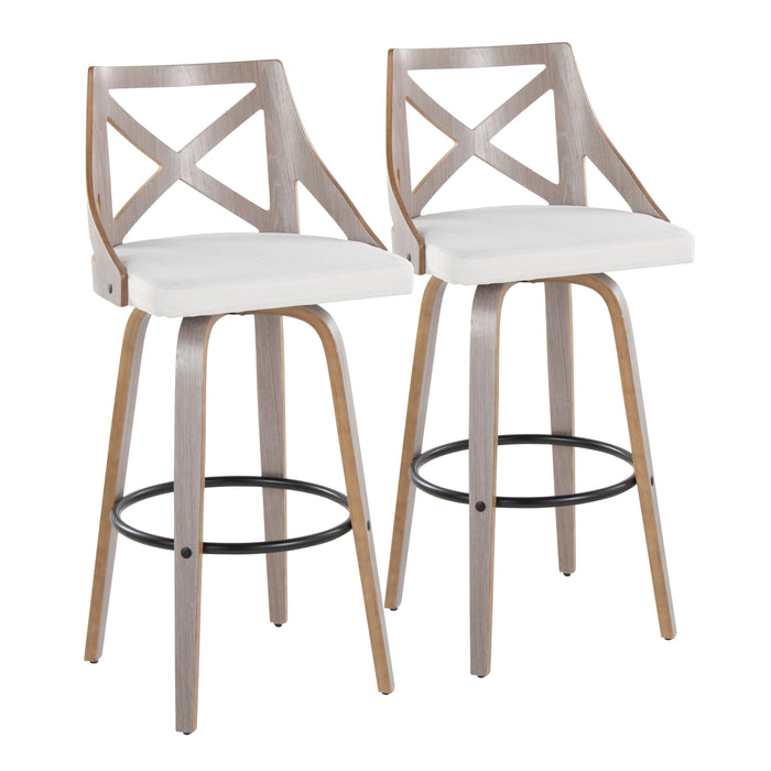 Charlotte - Farmhouse Fixed Height Barstool With Swivel & Round Footrest (Set of 2) - Light Gray / Cream