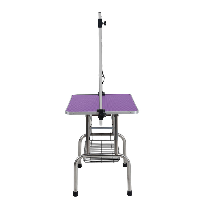 Folding Dog Pet Grooming Table Stainless Steel Frame Rubber Mat On Board With Adjustable Arm And Clamps Pet Dog, Cat Grooming Table - Purple