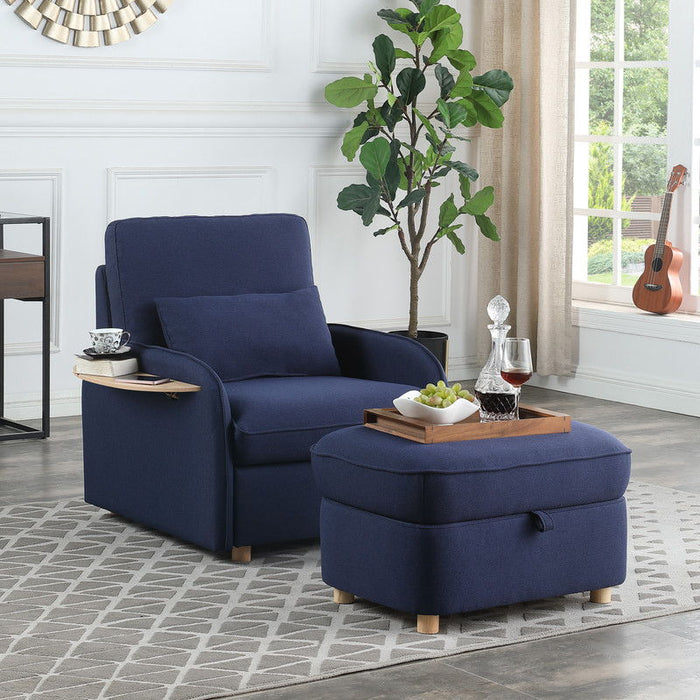 Huckleberry - Linen Accent Chair With Storage Ottoman And Folding Side Table