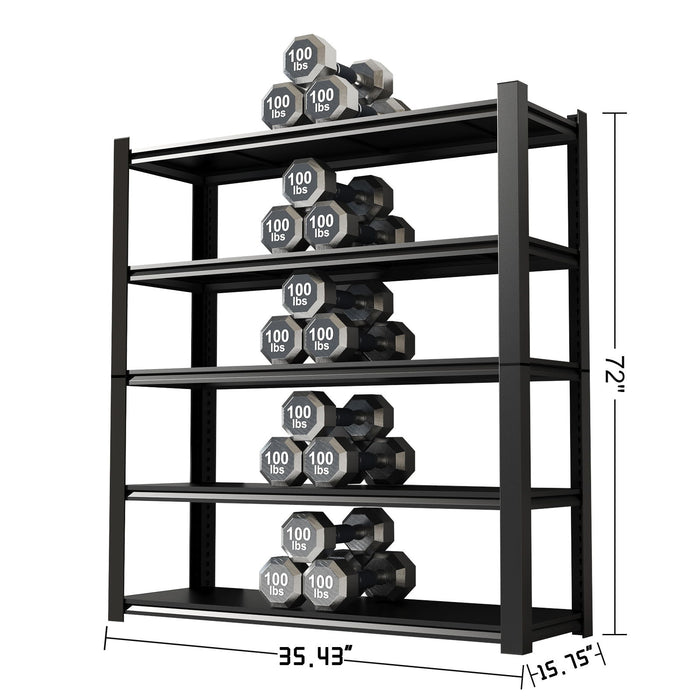 Wide Metal Shelves, With 5 Removable Dividers, Large Capacity, Strong Load Bearing, Suitable For Garage, Kitchen, Office - Black