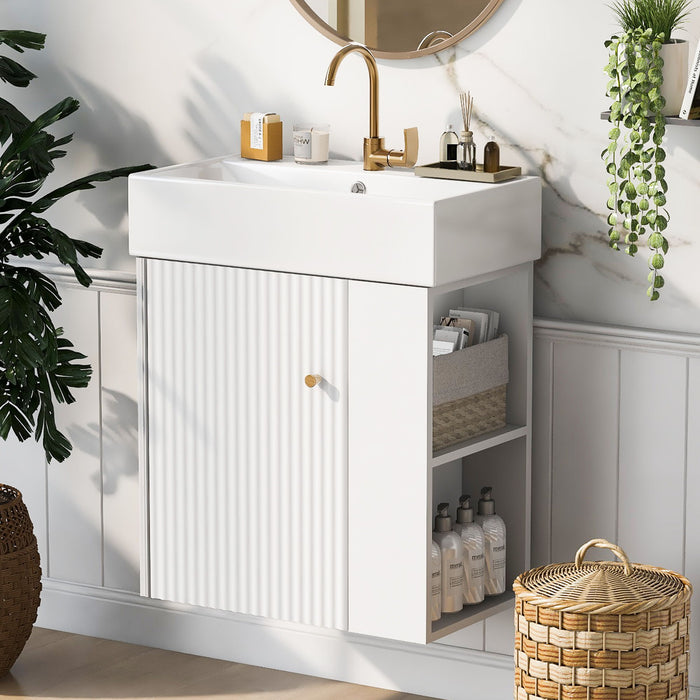 Modern Floating Bathroom Vanity With Ceramic Basin Perfect For Small Bathrooms