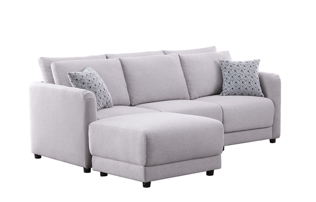 Penelope - Linen Fabric Sofa With Ottoman And Pillows (Set of 2) - Light Gray