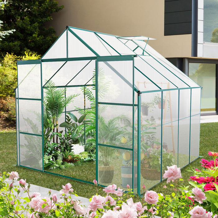 Double Door Polycarbonate Greenhouse Raised Base And Anchor Aluminum Heavy Duty Walk In Greenhouses For Outdoor Backyard In All Season