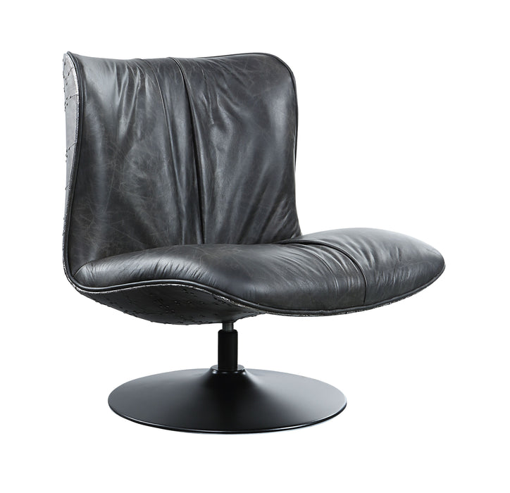 Piotr - Top Grain Leather Accent Chair With Swivel - Black