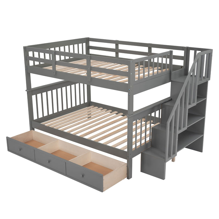 Stairway Bunk Bed With Drawer, Storage And Guard Rail For Bedroom