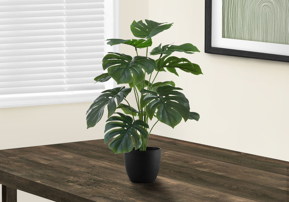 Artificial Plant, 24" Tall, Monstera, Indoor, Faux, Fake, Table, Greenery, Potted, Real Touch, Decorative - Green / Black