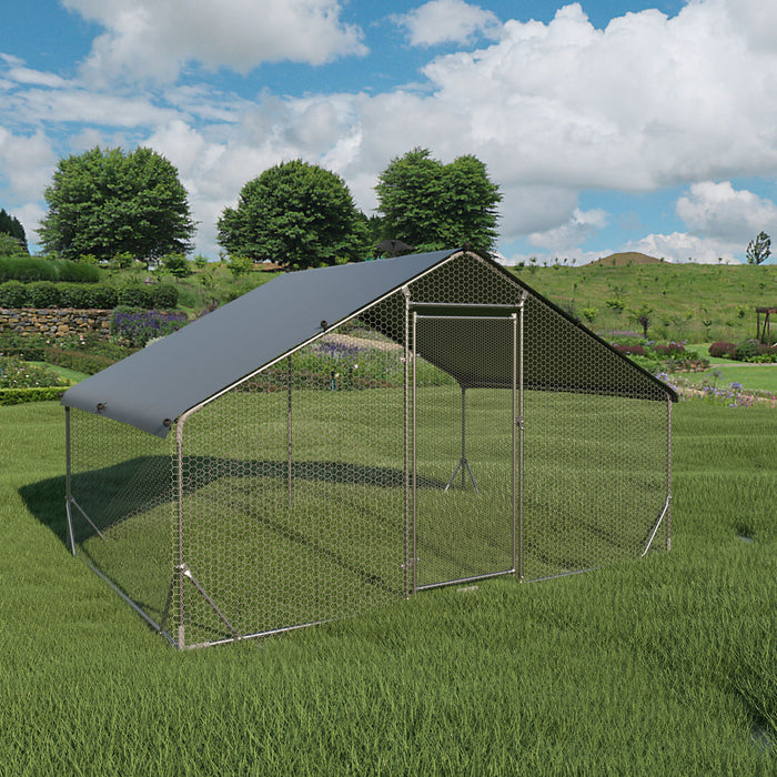 Large Chicken Coop Upgrade Three Support Steel Wire Impregnated Plastic Net Cage, Oxford Cloth Plated Waterproof UV Protection, Duck Rabbit Sheep Bird Outdoor House - Silver - Metal