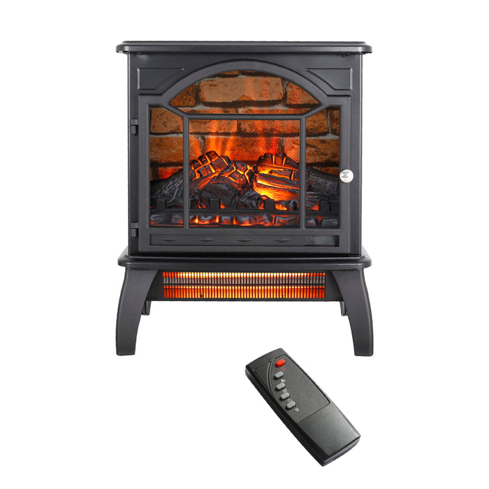 18 Inch 3D Flame Electric Infrared Quartz Fireplace Stove With Remote Control - Black