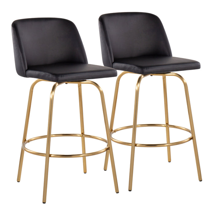 Toriano - Contemporary, Fixed Height Counter Stool With Swivel With Round Footrest (Set of 2)