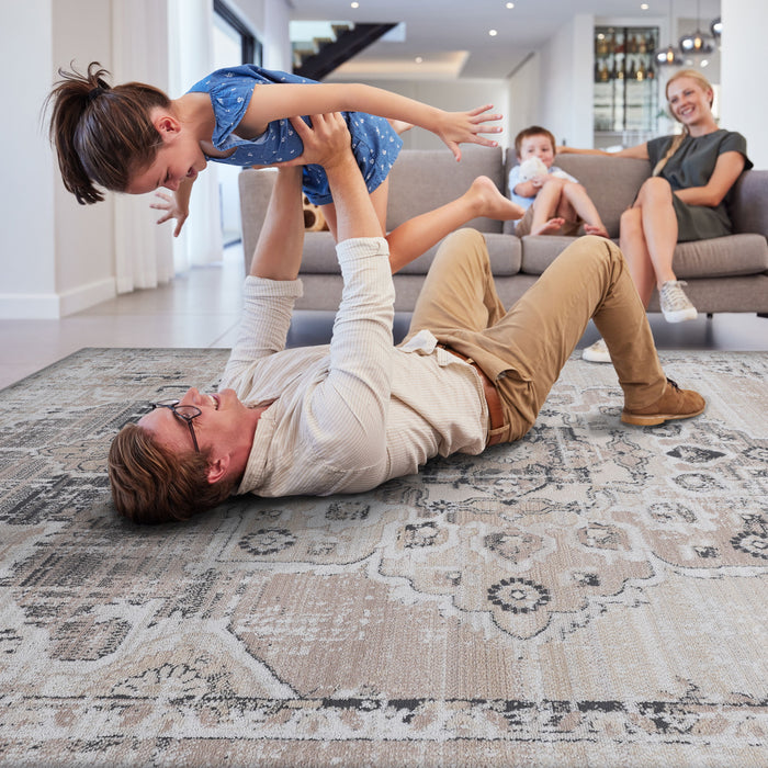 5' x 7' Medallion Non-Shedding Living Room Bedroom Dining Home Office Stylish And Stain Resistant Area Rug - Cream / Beige