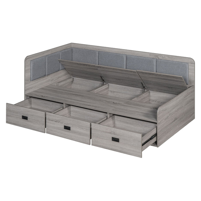 Twin Size Daybed With Three Drawers And Three Storage Compartments - Gray