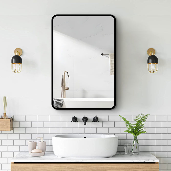 24X30" Black Metal Framed Wall Mount Or Recessed Bathroom Medicine Cabinet With Mirror - Black / Silver