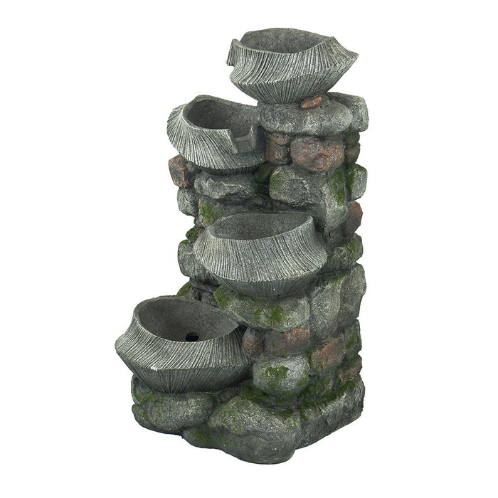 Indoor Outdoor Stone Water Fountain, 4 Tier Polyresin Cascading Rock Bowl Freestanding Fountain With LED Ligh - Gray