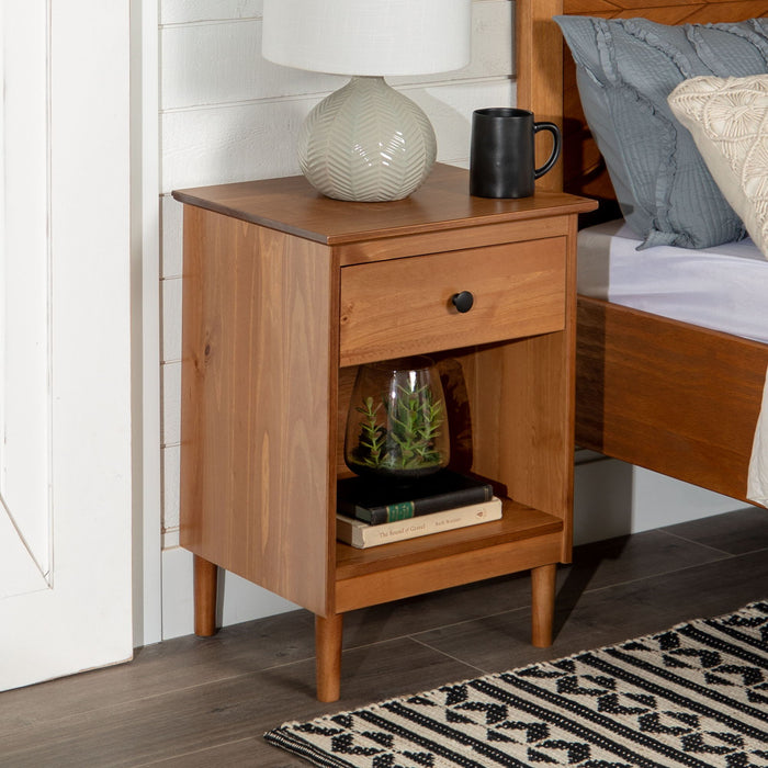 Classic 1 Drawer Solid Wood Nightstand With Cubby - Caramel